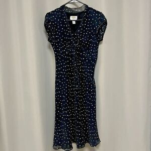 Talbots Pure Silk Midi Dress Womens 6  Cap Sleeve Polka Dot 100% Silk‎